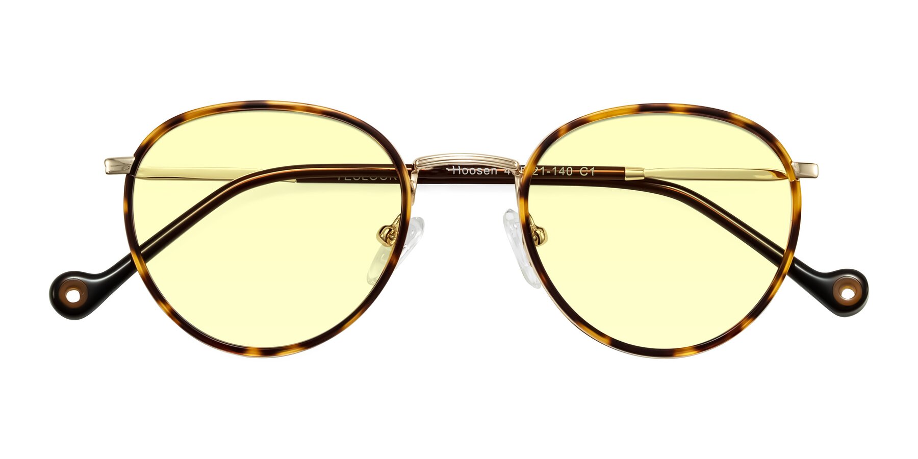 Folded Front of Hoosen in Leopard-Print/Gold with Light Yellow Tinted Lenses