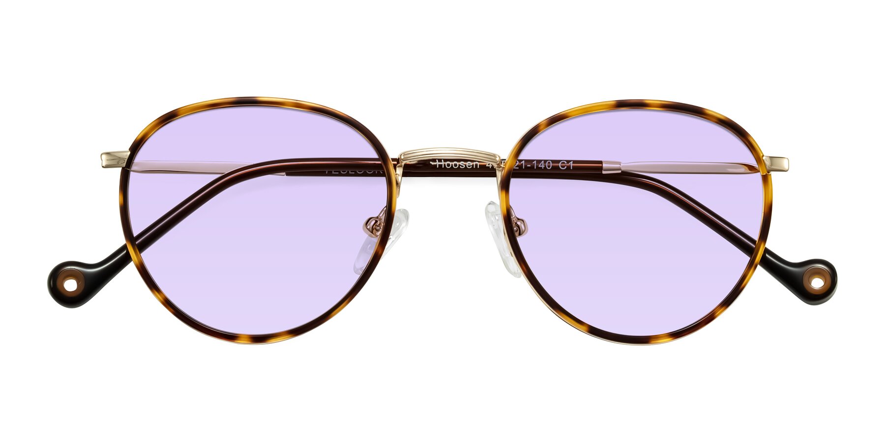 Folded Front of Hoosen in Leopard-Print/Gold with Light Purple Tinted Lenses