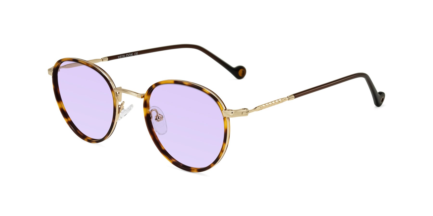 Angle of Hoosen in Leopard-Print/Gold with Light Purple Tinted Lenses