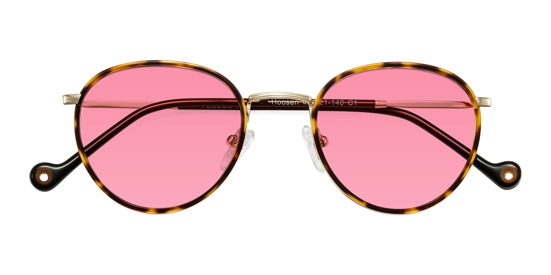 Folded Front of Hoosen in Leopard-Print/Gold with Pink Tinted Lenses