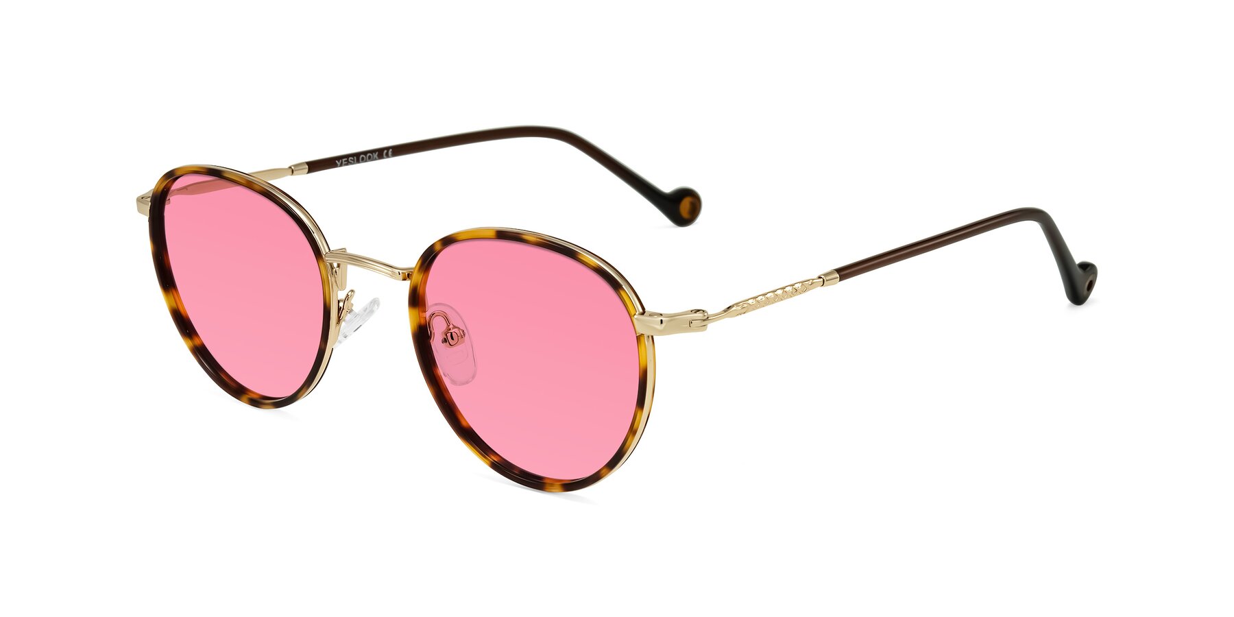 Angle of Hoosen in Leopard-Print/Gold with Pink Tinted Lenses