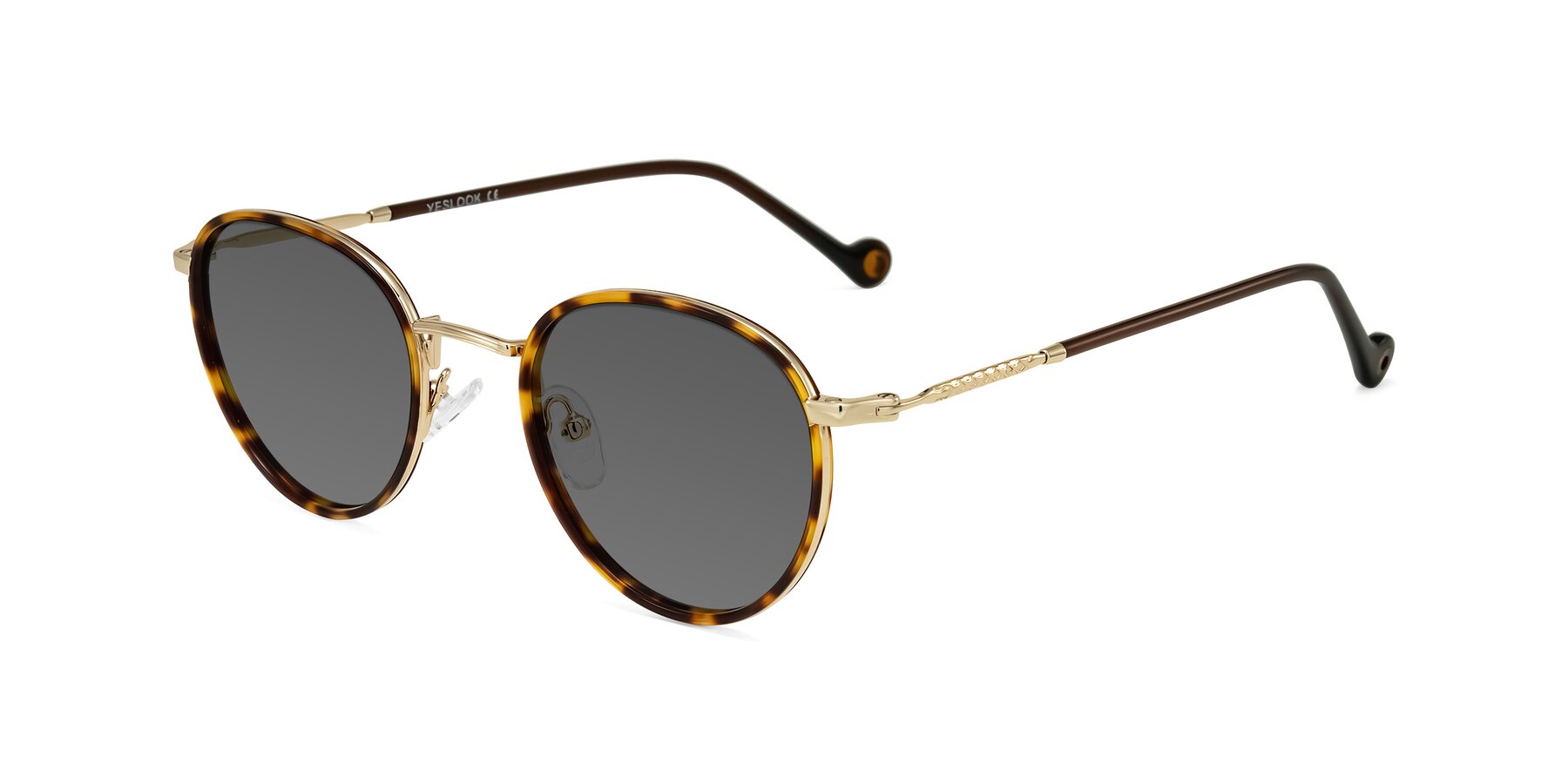 Angle of Hoosen in Leopard-Print/Gold with Medium Gray Tinted Lenses