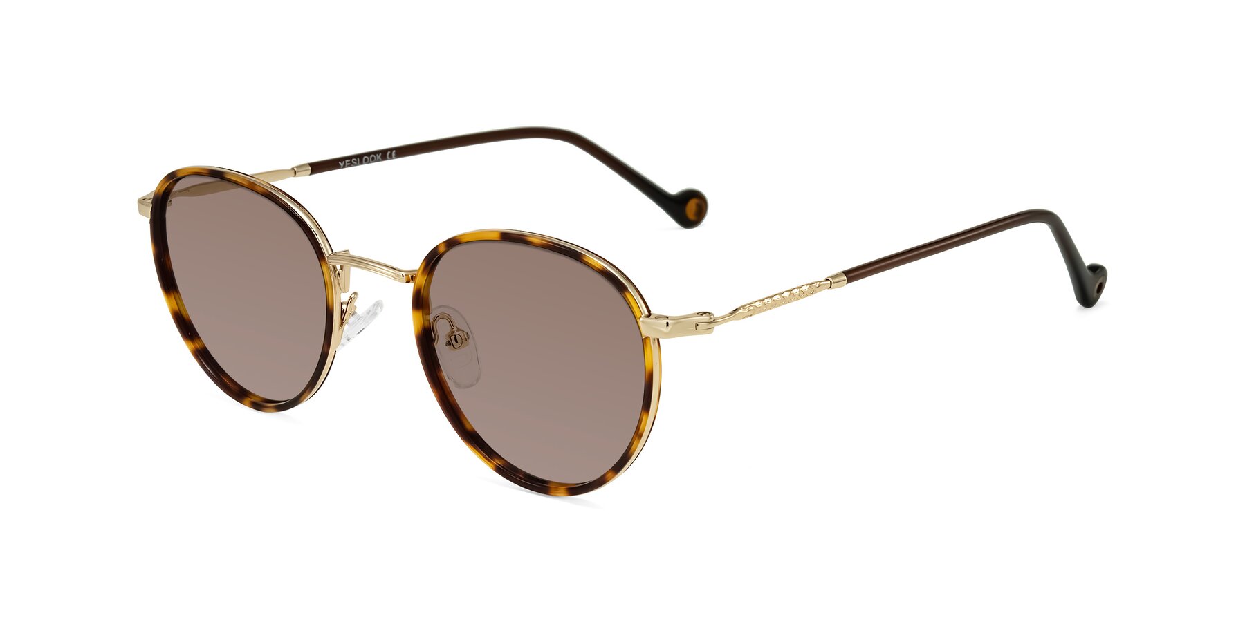 Angle of Hoosen in Leopard-Print/Gold with Medium Brown Tinted Lenses