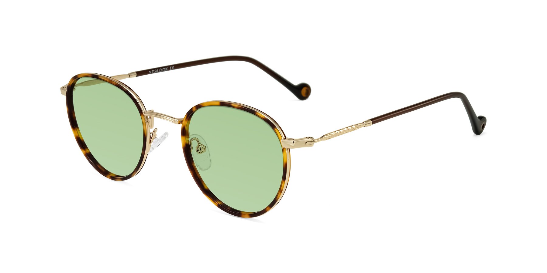 Angle of Hoosen in Leopard-Print/Gold with Medium Green Tinted Lenses