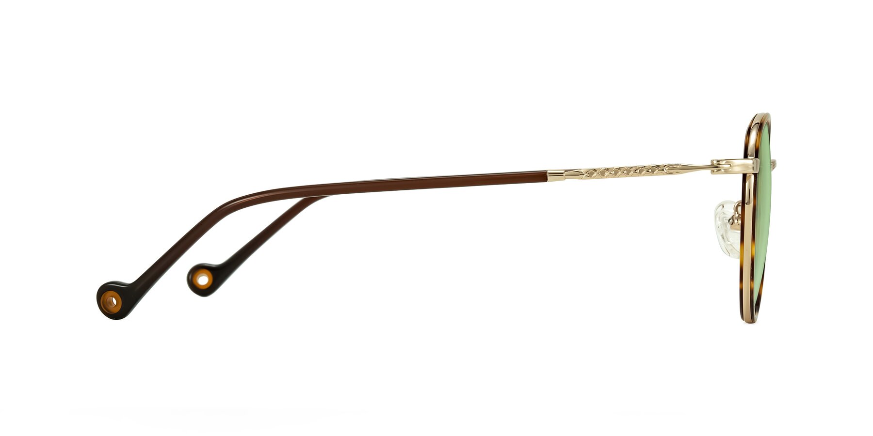 Side of Hoosen in Leopard-Print/Gold with Medium Green Tinted Lenses