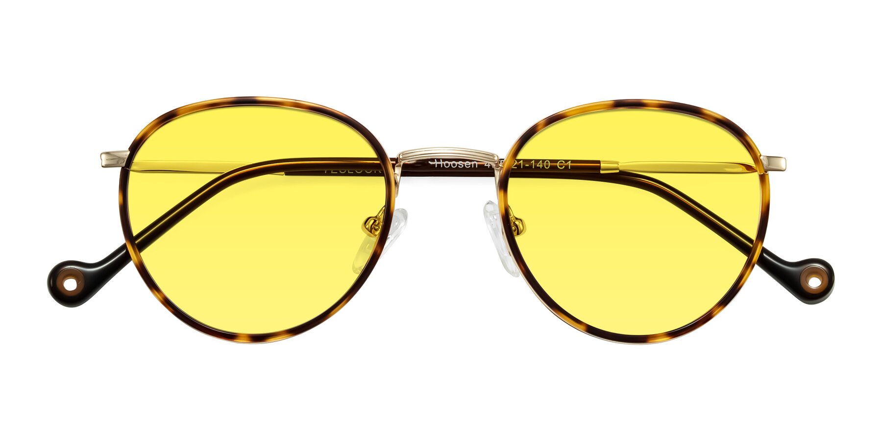 Folded Front of Hoosen in Leopard-Print/Gold with Medium Yellow Tinted Lenses