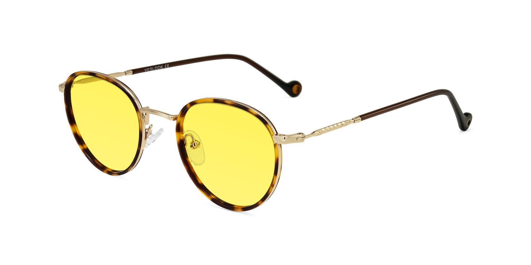 Angle of Hoosen in Leopard-Print/Gold with Medium Yellow Tinted Lenses