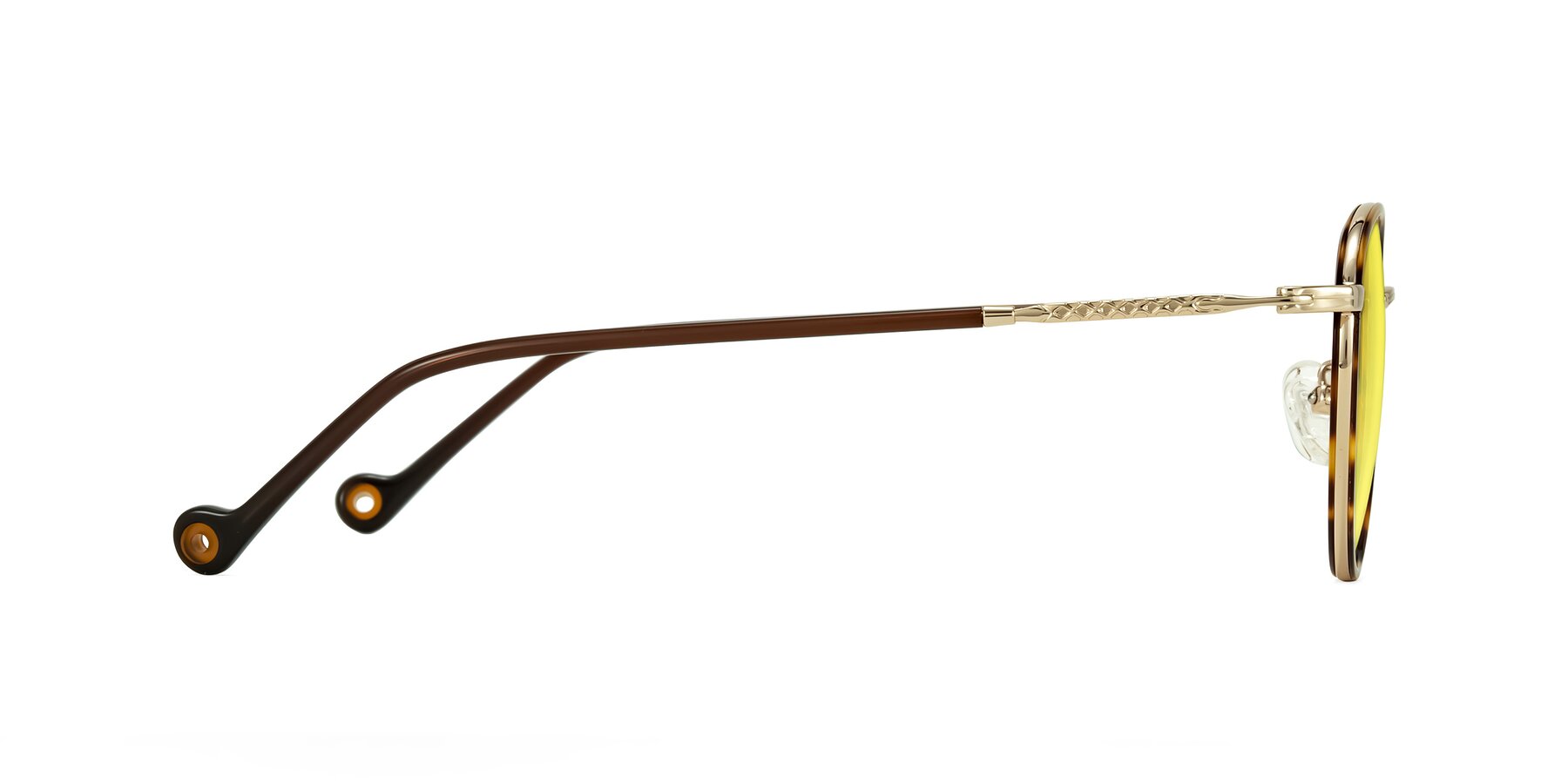 Side of Hoosen in Leopard-Print/Gold with Medium Yellow Tinted Lenses