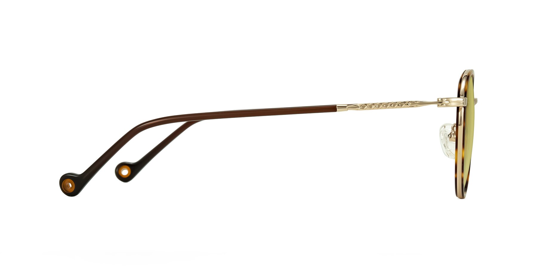 Side of Hoosen in Leopard-Print/Gold with Medium Champagne Tinted Lenses