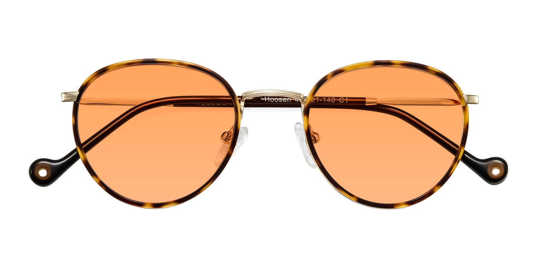 Folded Front of Hoosen in Leopard-Print/Gold with Medium Orange Tinted Lenses
