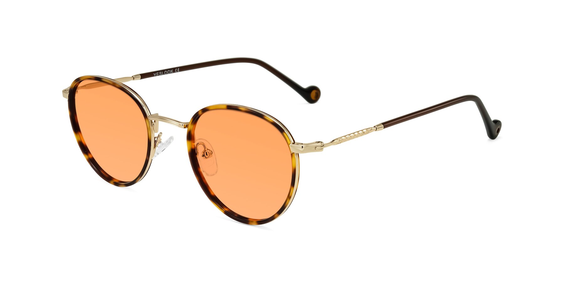Angle of Hoosen in Leopard-Print/Gold with Medium Orange Tinted Lenses