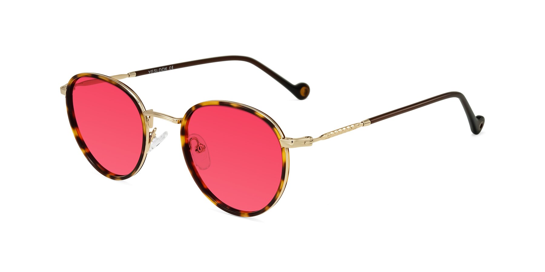 Angle of Hoosen in Leopard-Print/Gold with Red Tinted Lenses
