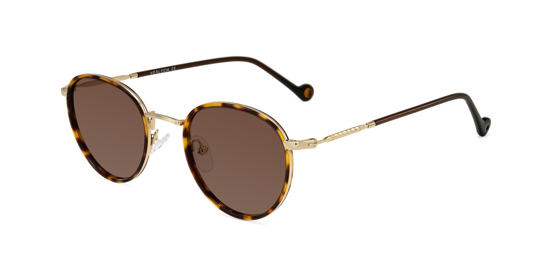 Angle of Hoosen in Leopard-Print/Gold with Brown Tinted Lenses