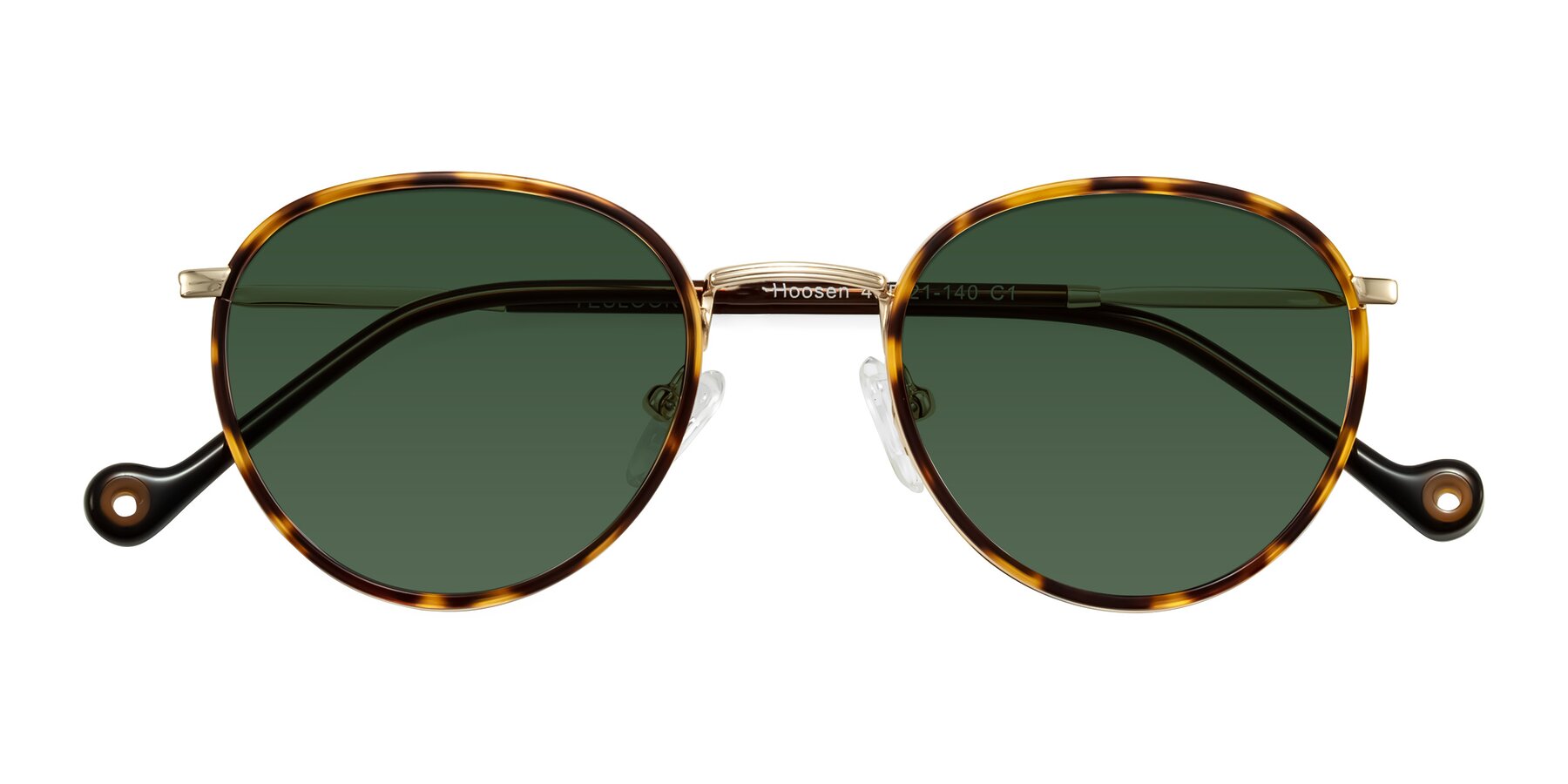 Folded Front of Hoosen in Leopard-Print/Gold with Green Tinted Lenses