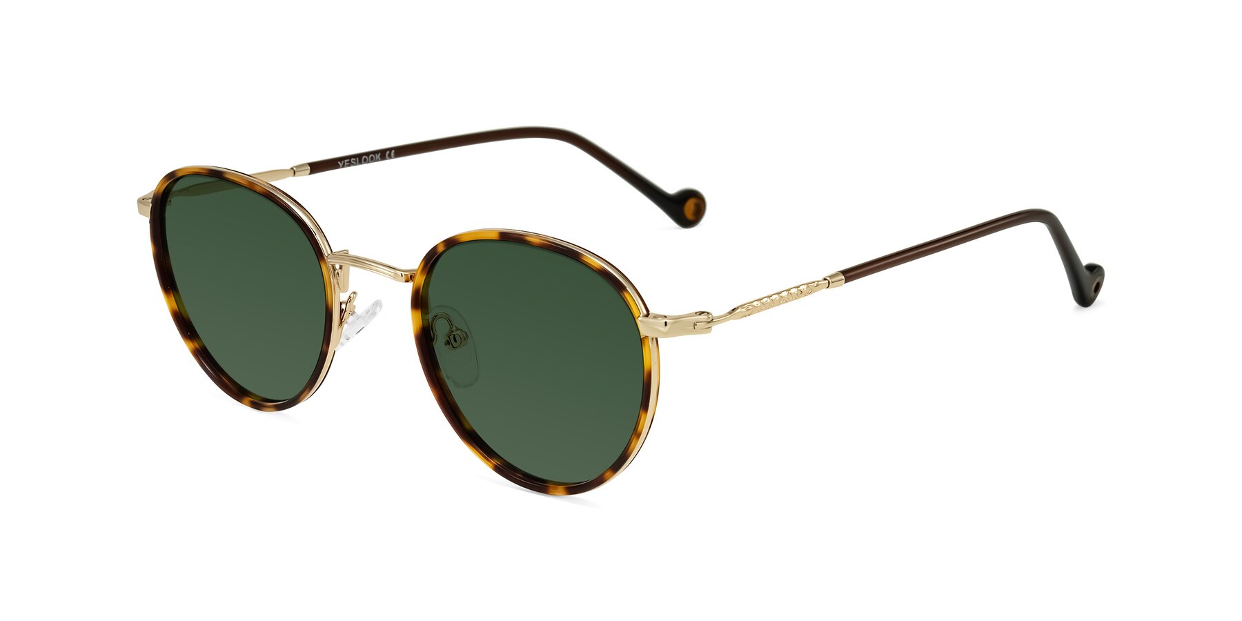 Angle of Hoosen in Leopard-Print/Gold with Green Tinted Lenses