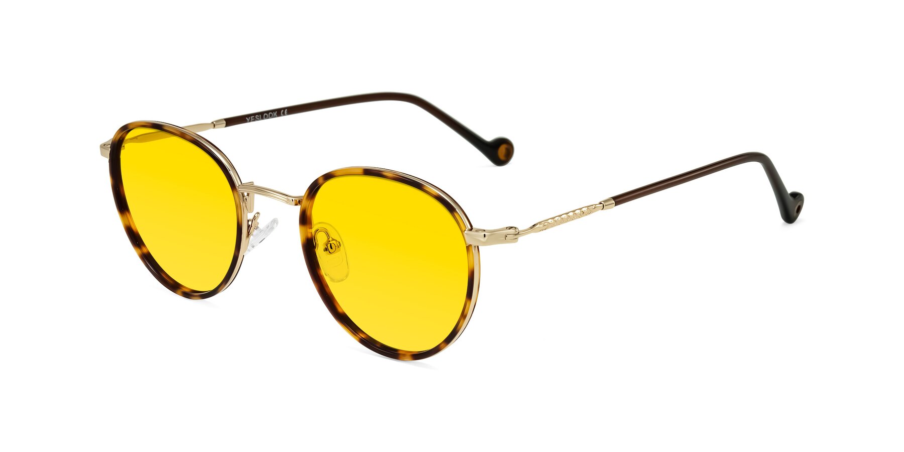 Angle of Hoosen in Leopard-Print/Gold with Yellow Tinted Lenses