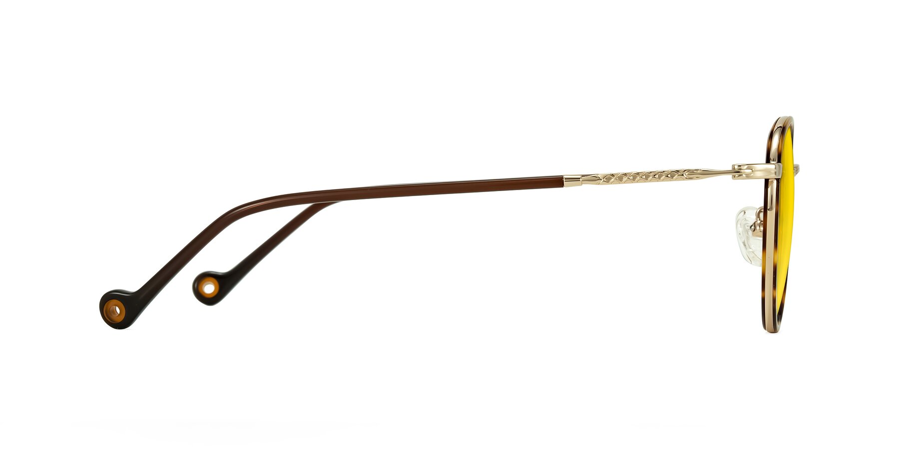 Side of Hoosen in Leopard-Print/Gold with Yellow Tinted Lenses