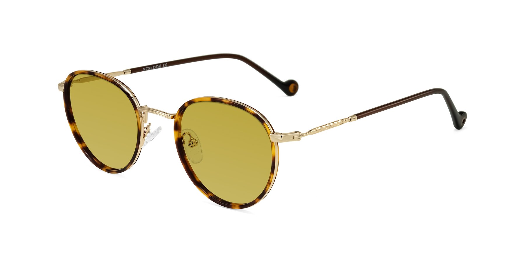 Angle of Hoosen in Leopard-Print/Gold with Champagne Tinted Lenses