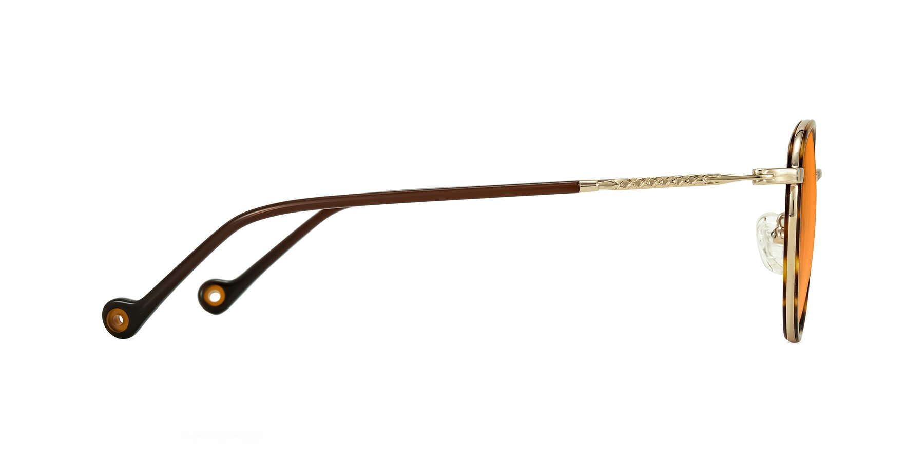 Side of Hoosen in Leopard-Print/Gold with Orange Tinted Lenses