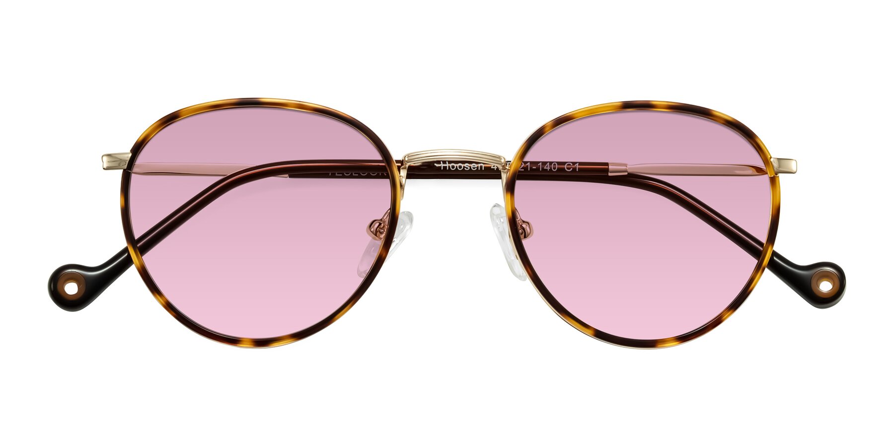 Folded Front of Hoosen in Leopard-Print/Gold with Light Wine Tinted Lenses