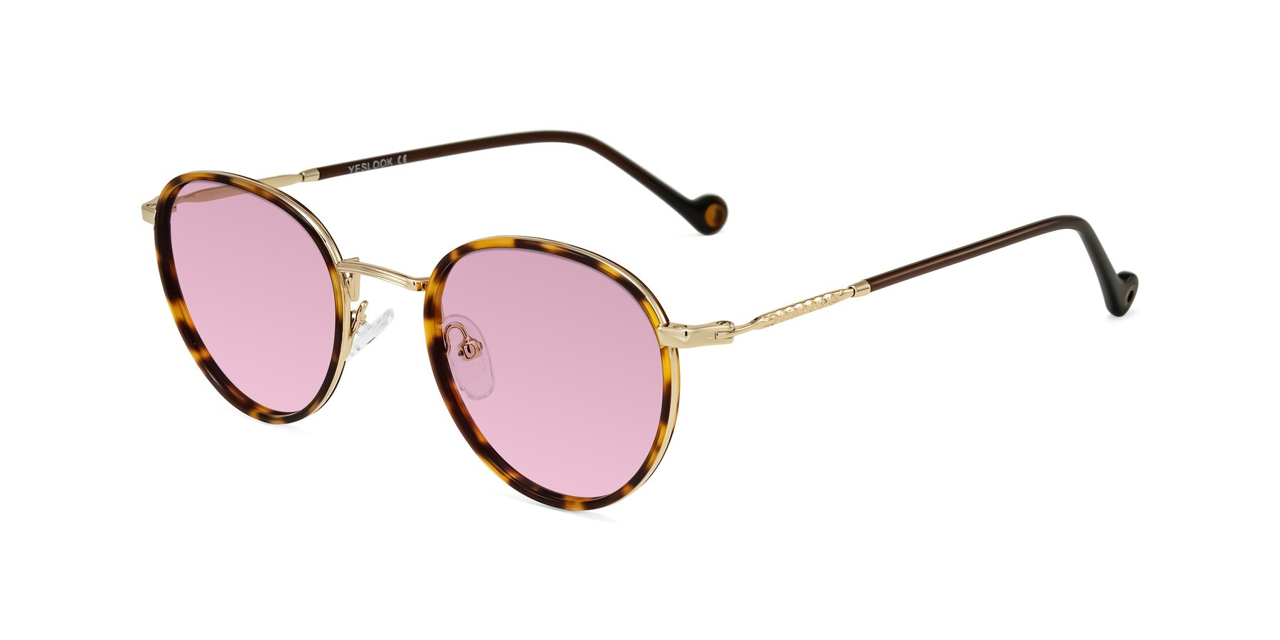 Angle of Hoosen in Leopard-Print/Gold with Light Wine Tinted Lenses