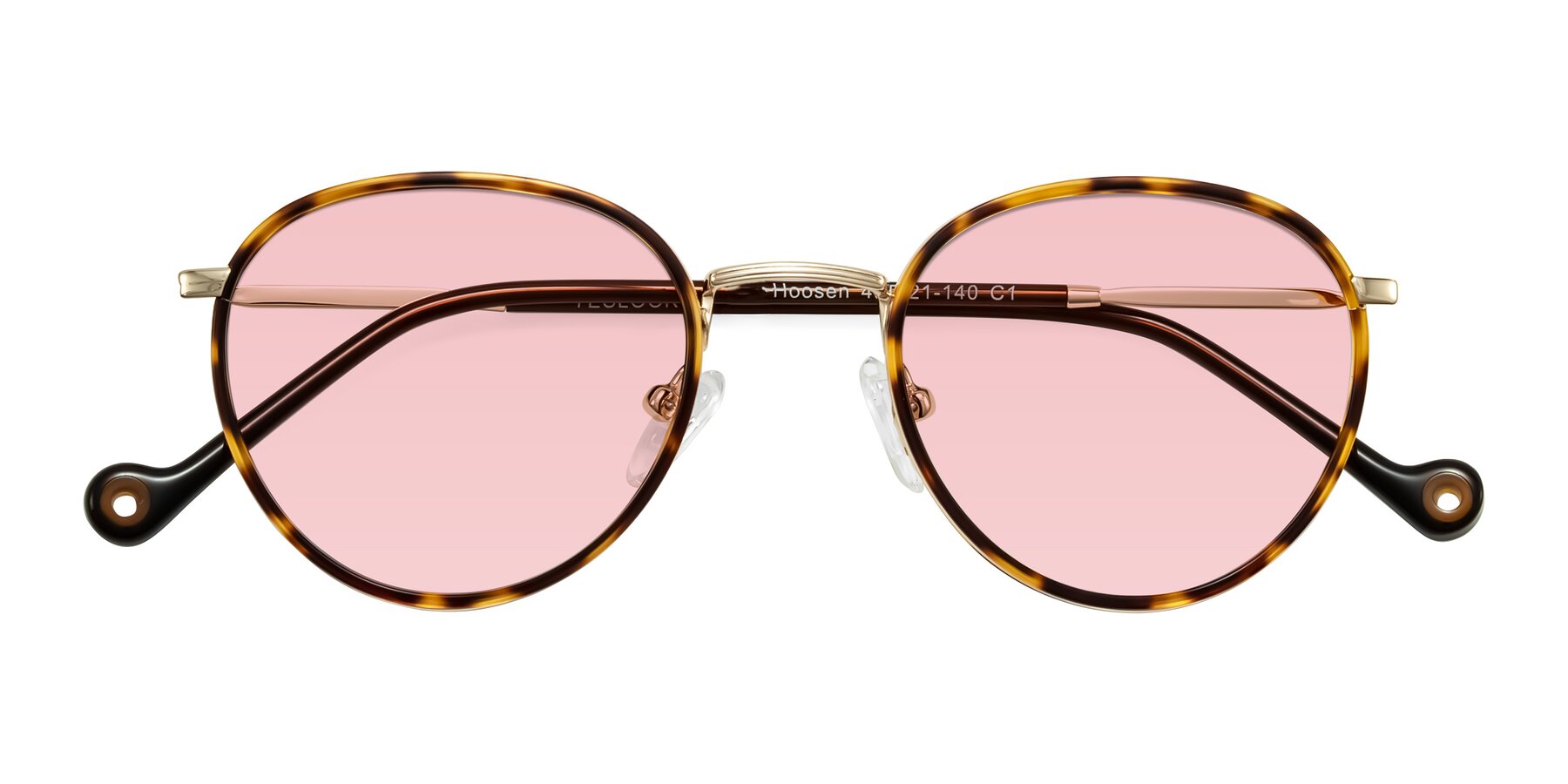 Folded Front of Hoosen in Leopard-Print/Gold with Light Garnet Tinted Lenses
