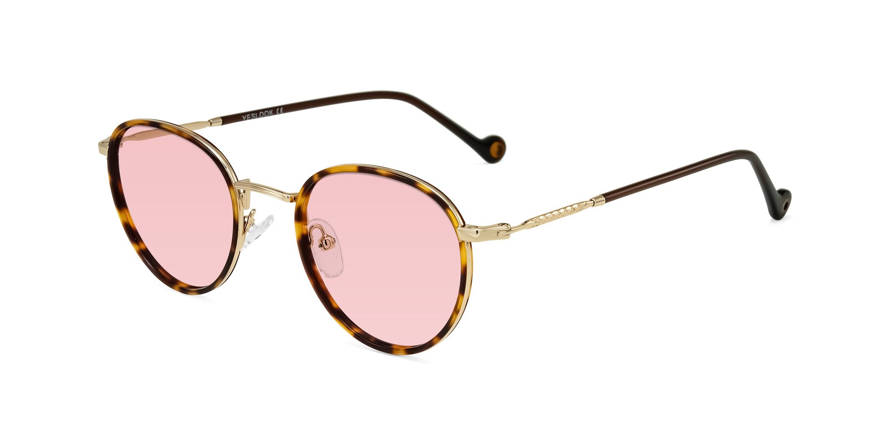 Angle of Hoosen in Leopard-Print/Gold with Light Garnet Tinted Lenses