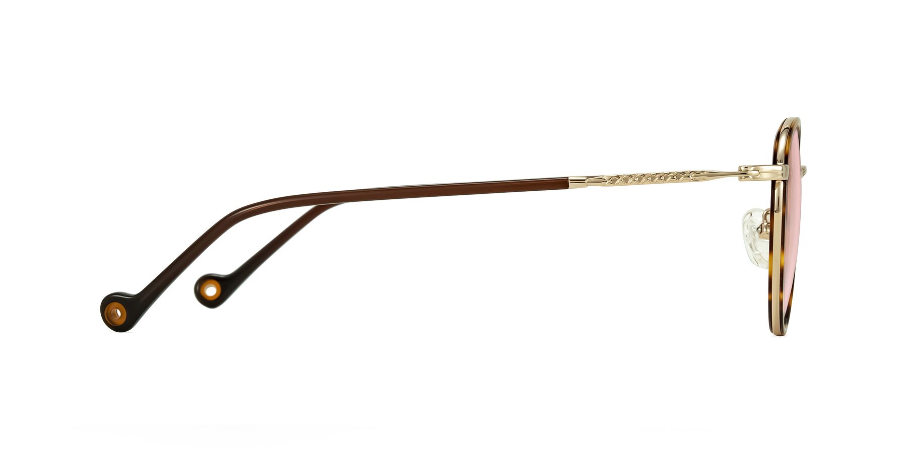 Side of Hoosen in Leopard-Print/Gold with Light Garnet Tinted Lenses