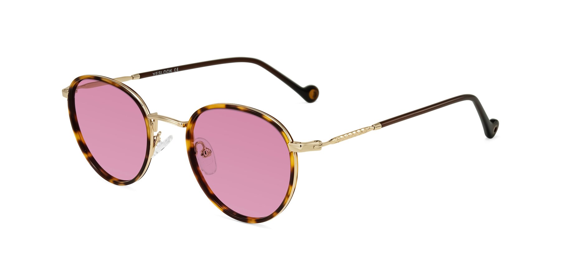 Angle of Hoosen in Leopard-Print/Gold with Medium Wine Tinted Lenses