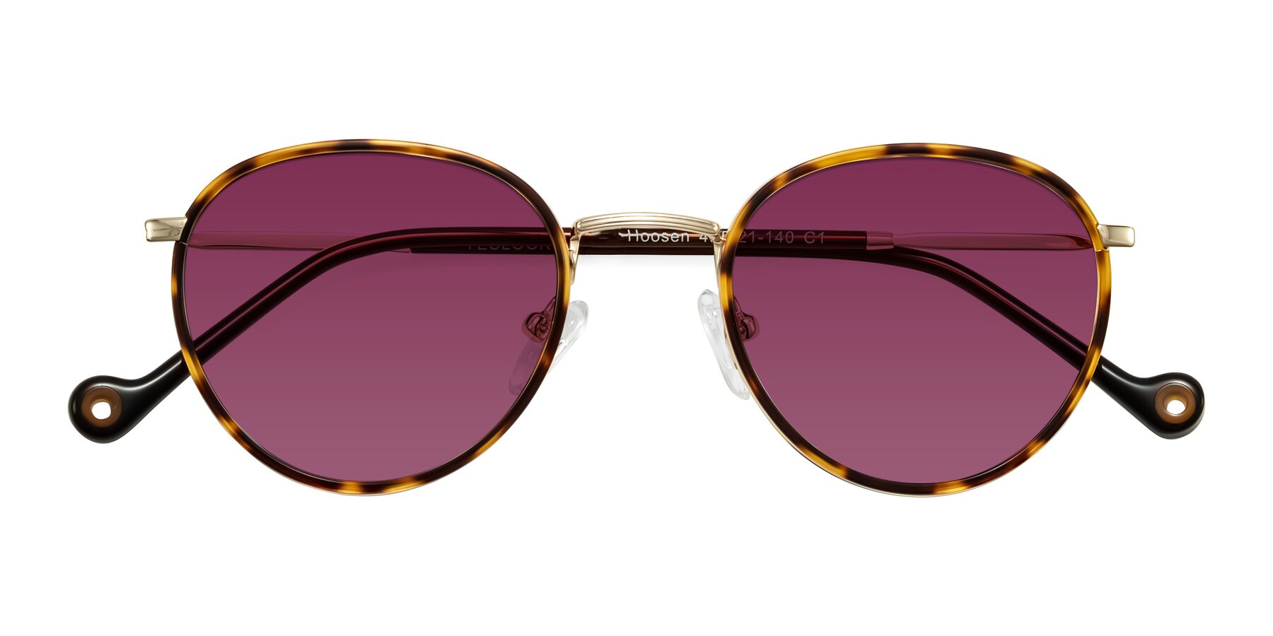 Folded Front of Hoosen in Leopard-Print/Gold with Wine Tinted Lenses