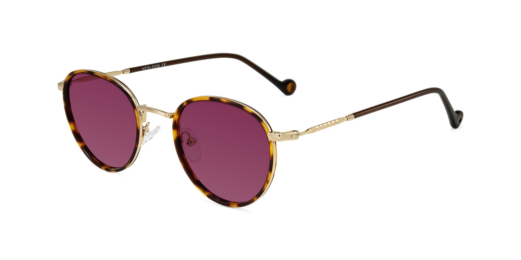 Angle of Hoosen in Leopard-Print/Gold with Wine Tinted Lenses