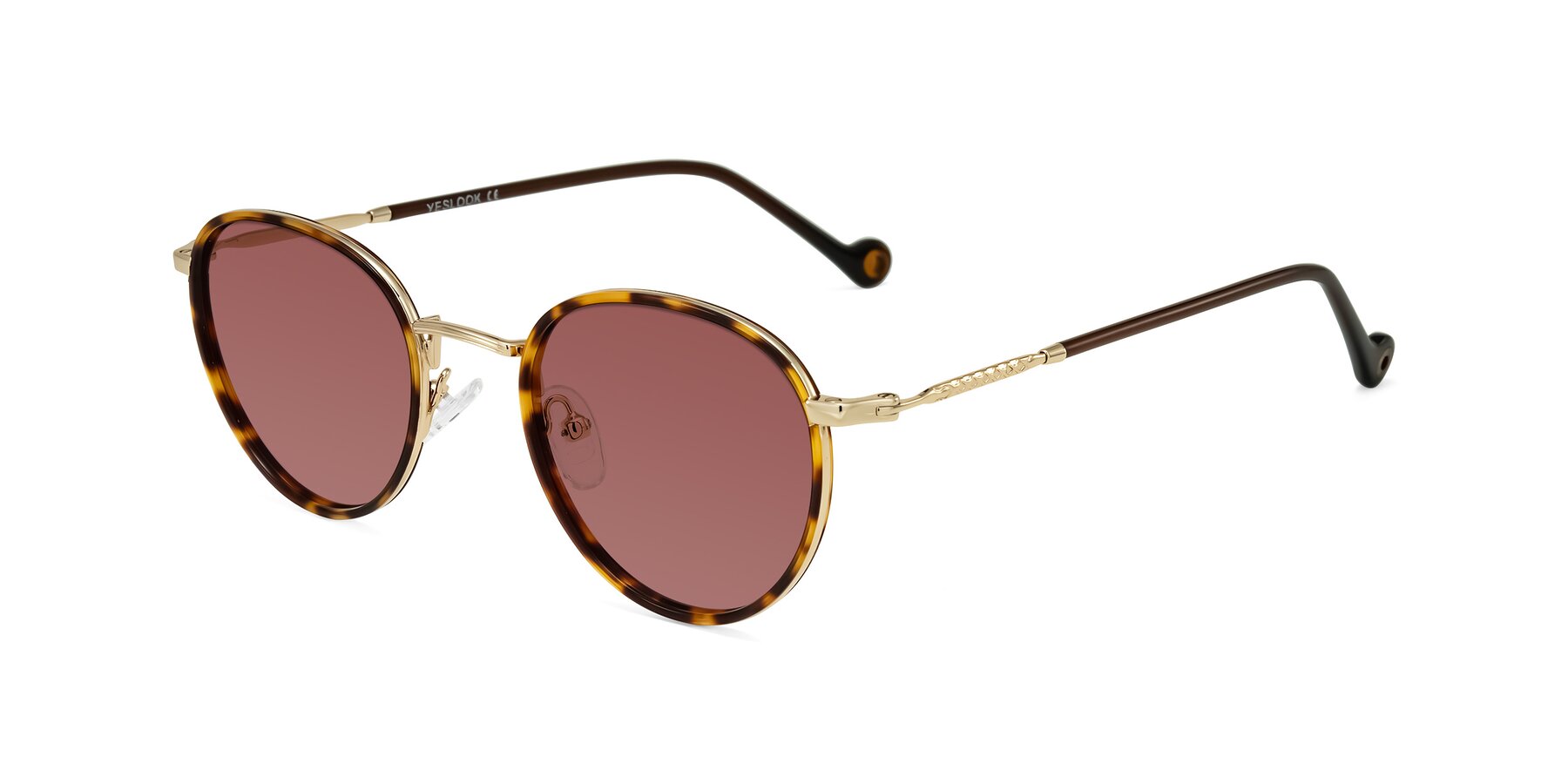 Angle of Hoosen in Leopard-Print/Gold with Garnet Tinted Lenses