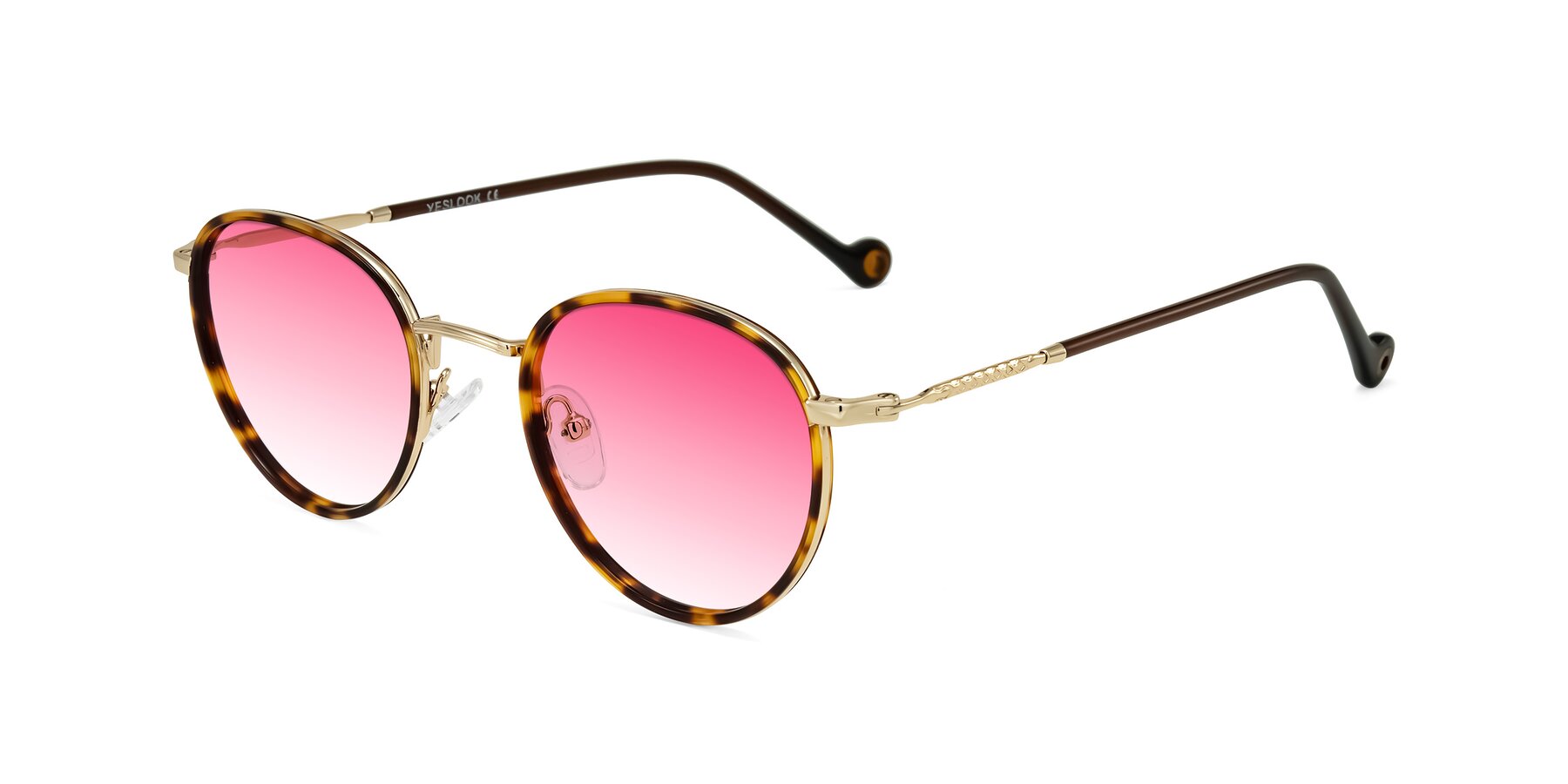 Angle of Hoosen in Leopard-Print/Gold with Pink Gradient Lenses