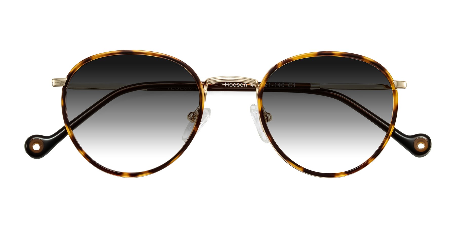 Folded Front of Hoosen in Leopard-Print/Gold with Gray Gradient Lenses