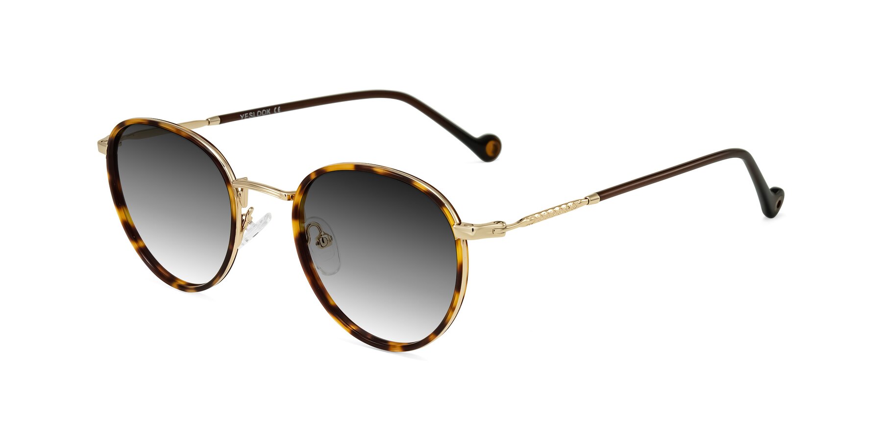 Angle of Hoosen in Leopard-Print/Gold with Gray Gradient Lenses