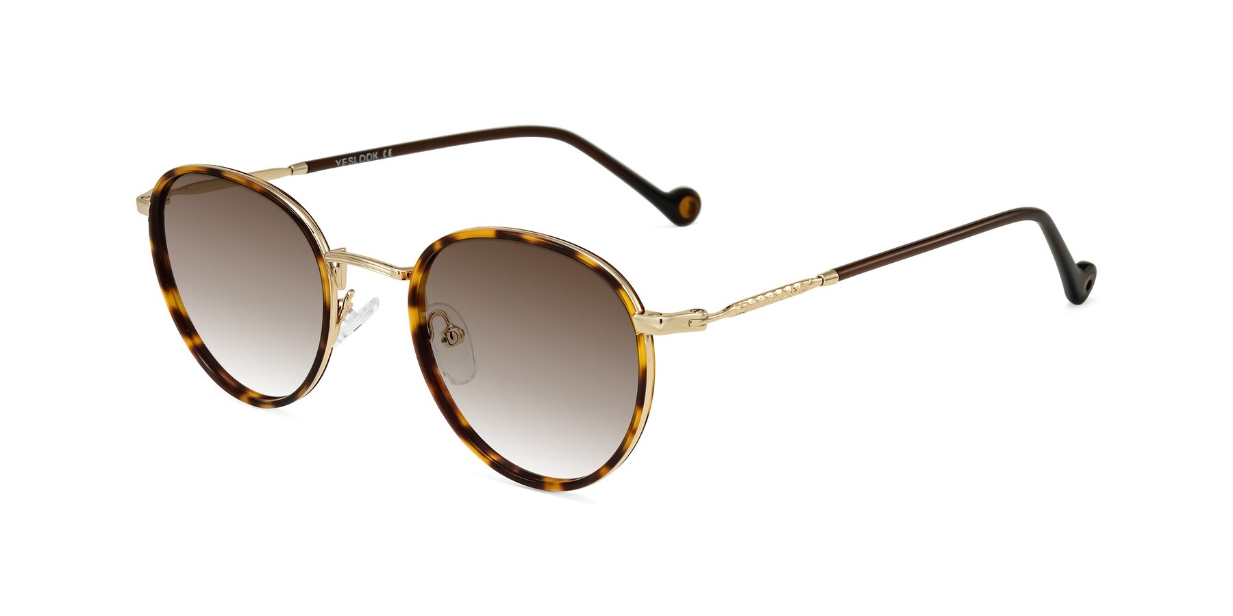 Angle of Hoosen in Leopard-Print/Gold with Brown Gradient Lenses