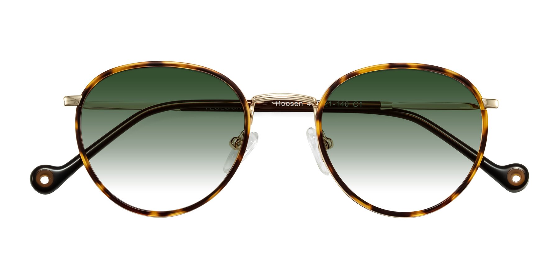 Folded Front of Hoosen in Leopard-Print/Gold with Green Gradient Lenses