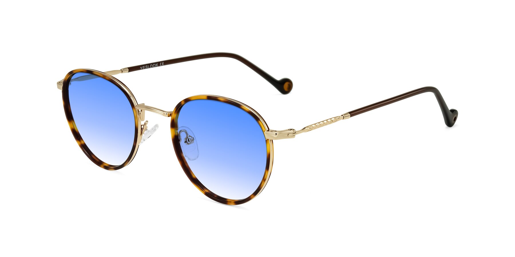 Angle of Hoosen in Leopard-Print/Gold with Blue Gradient Lenses