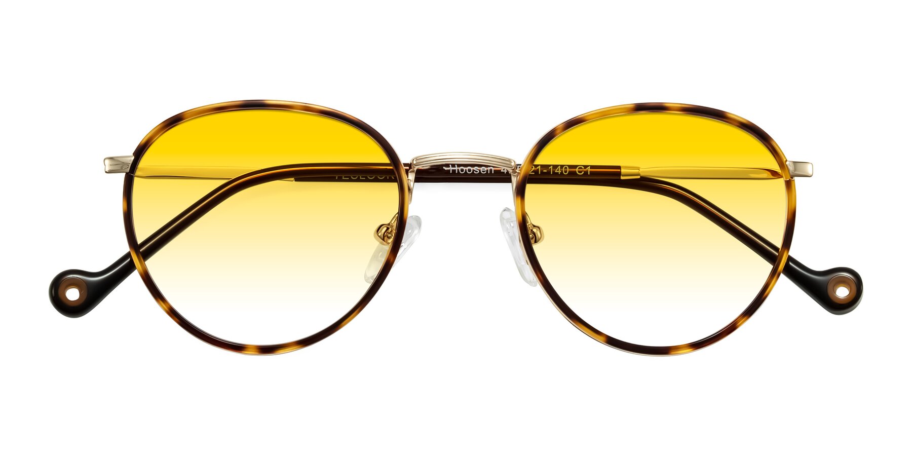 Folded Front of Hoosen in Leopard-Print/Gold with Yellow Gradient Lenses