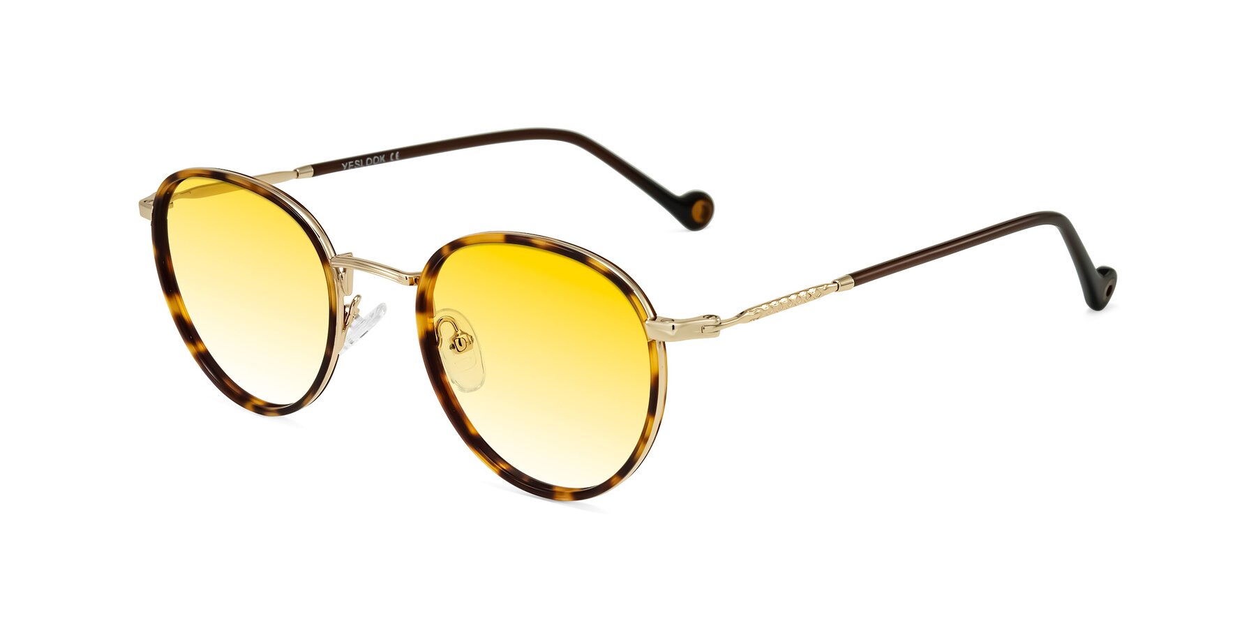 Angle of Hoosen in Leopard-Print/Gold with Yellow Gradient Lenses