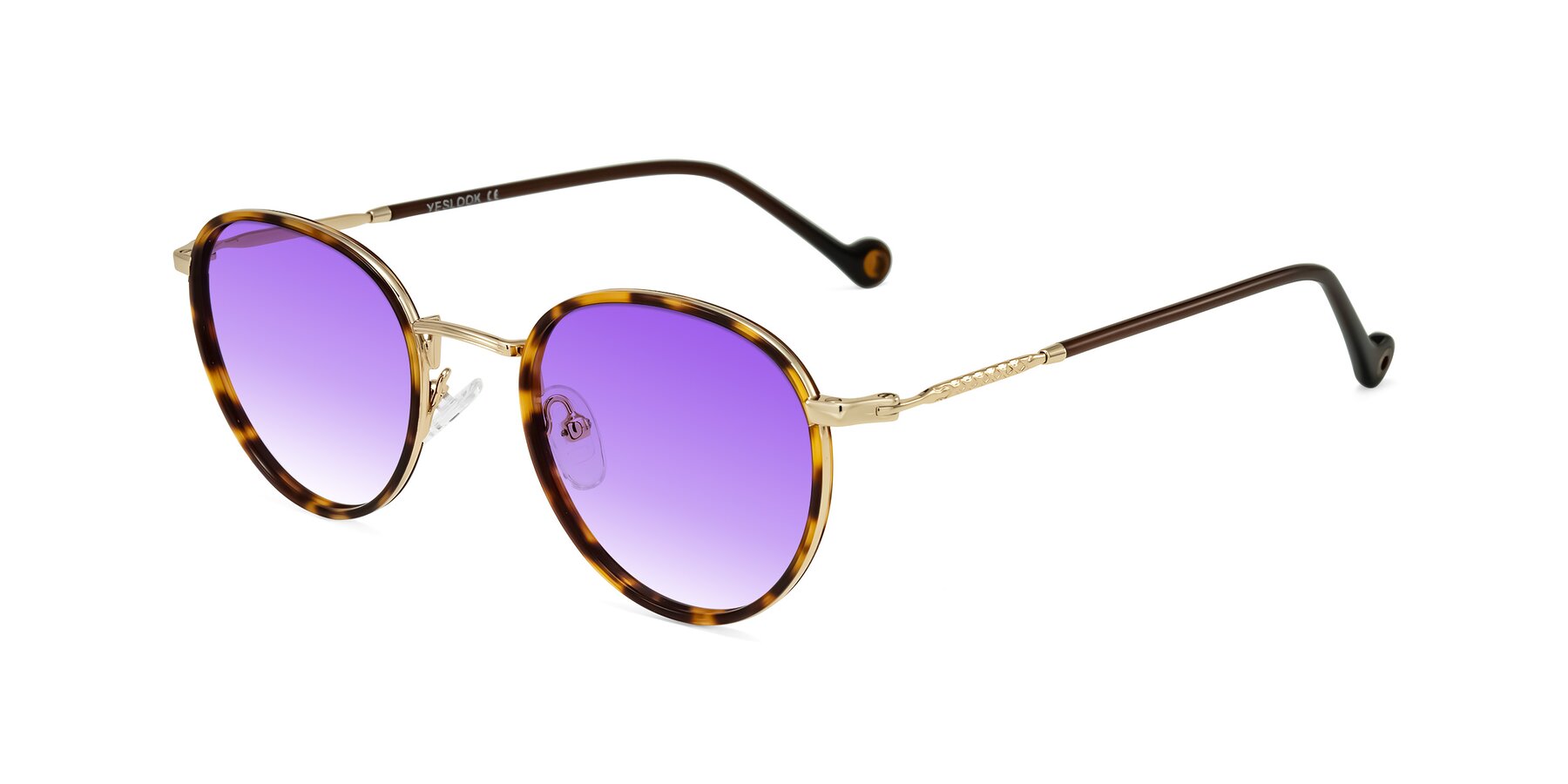 Angle of Hoosen in Leopard-Print/Gold with Purple Gradient Lenses