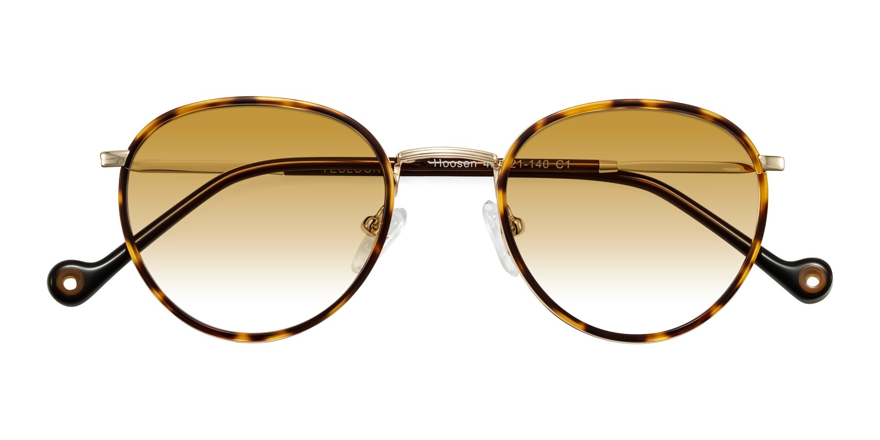 Folded Front of Hoosen in Leopard-Print/Gold with Champagne Gradient Lenses