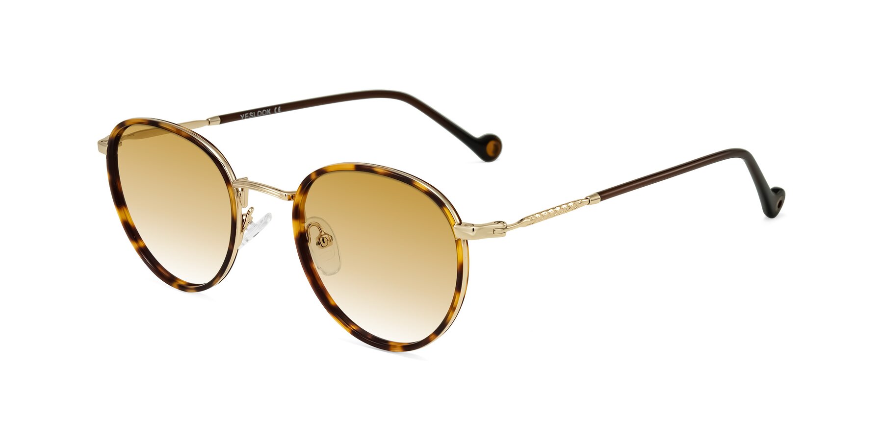 Angle of Hoosen in Leopard-Print/Gold with Champagne Gradient Lenses