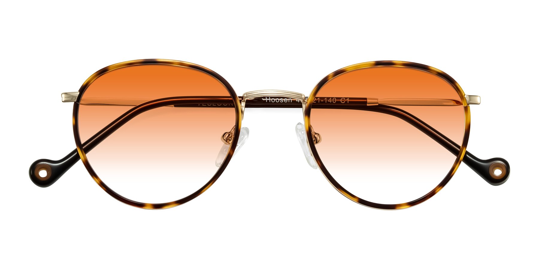Folded Front of Hoosen in Leopard-Print/Gold with Orange Gradient Lenses