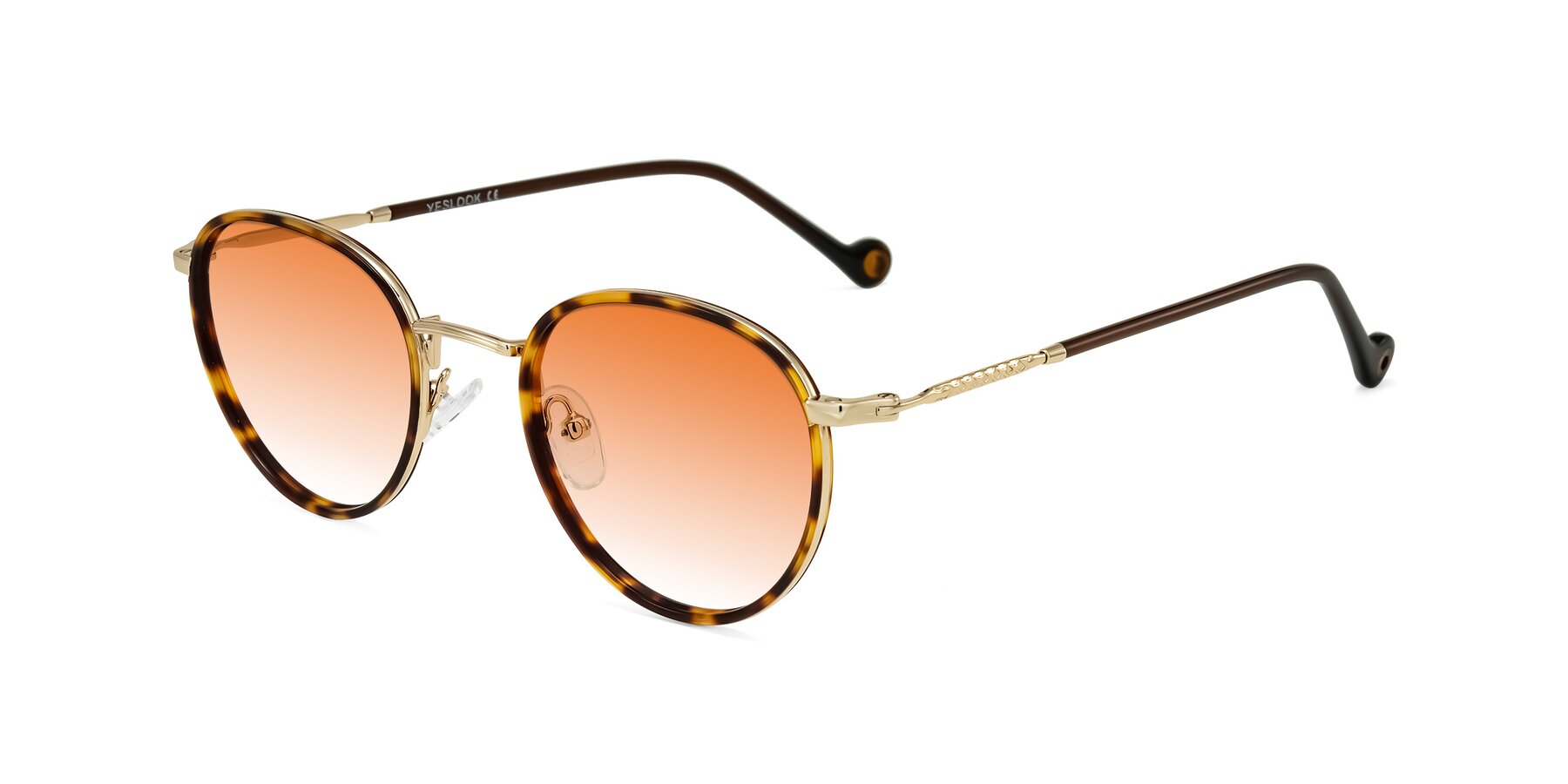 Angle of Hoosen in Leopard-Print/Gold with Orange Gradient Lenses