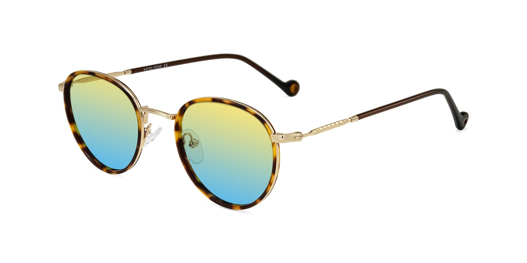 Angle of Hoosen in Leopard-Print/Gold with Yellow / Blue Gradient Lenses