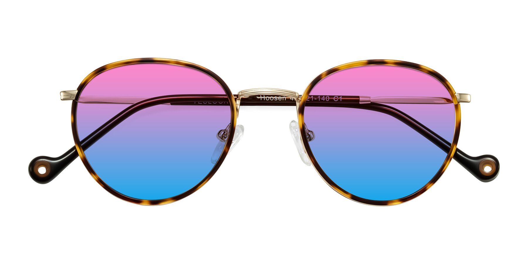 Folded Front of Hoosen in Leopard-Print/Gold with Pink / Blue Gradient Lenses
