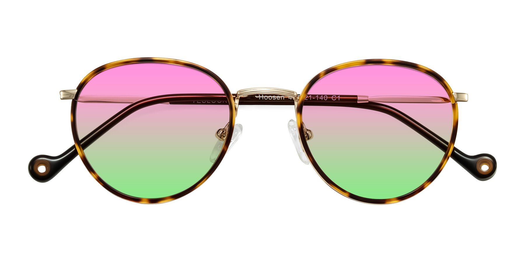 Folded Front of Hoosen in Leopard-Print/Gold with Pink / Green Gradient Lenses