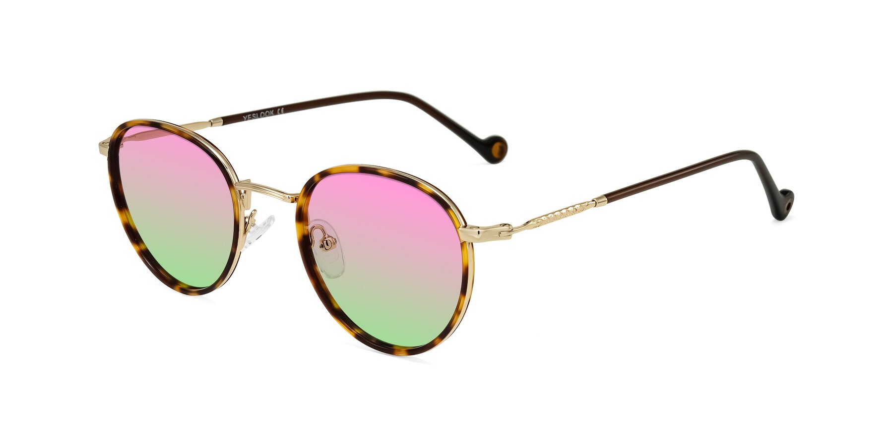 Angle of Hoosen in Leopard-Print/Gold with Pink / Green Gradient Lenses