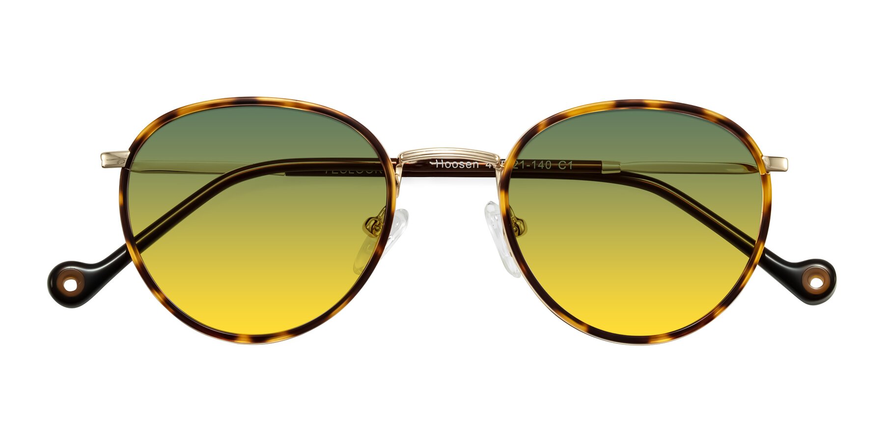 Folded Front of Hoosen in Leopard-Print/Gold with Green / Yellow Gradient Lenses